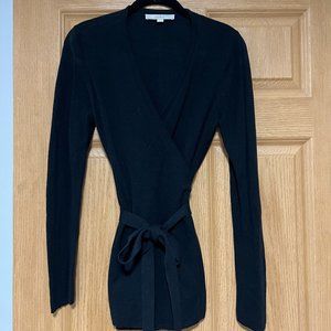Loft wrap front belted tie waist cardigan, black, M